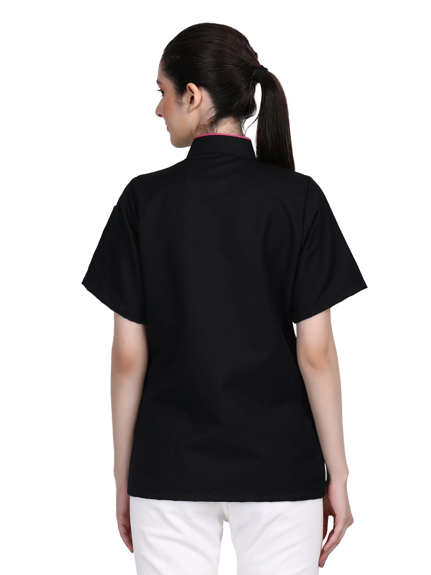 Long Sleeves Men women Kitchen Chef jacket coat Uniform costume for Food service Caterers and Culinary professional – Black Pink